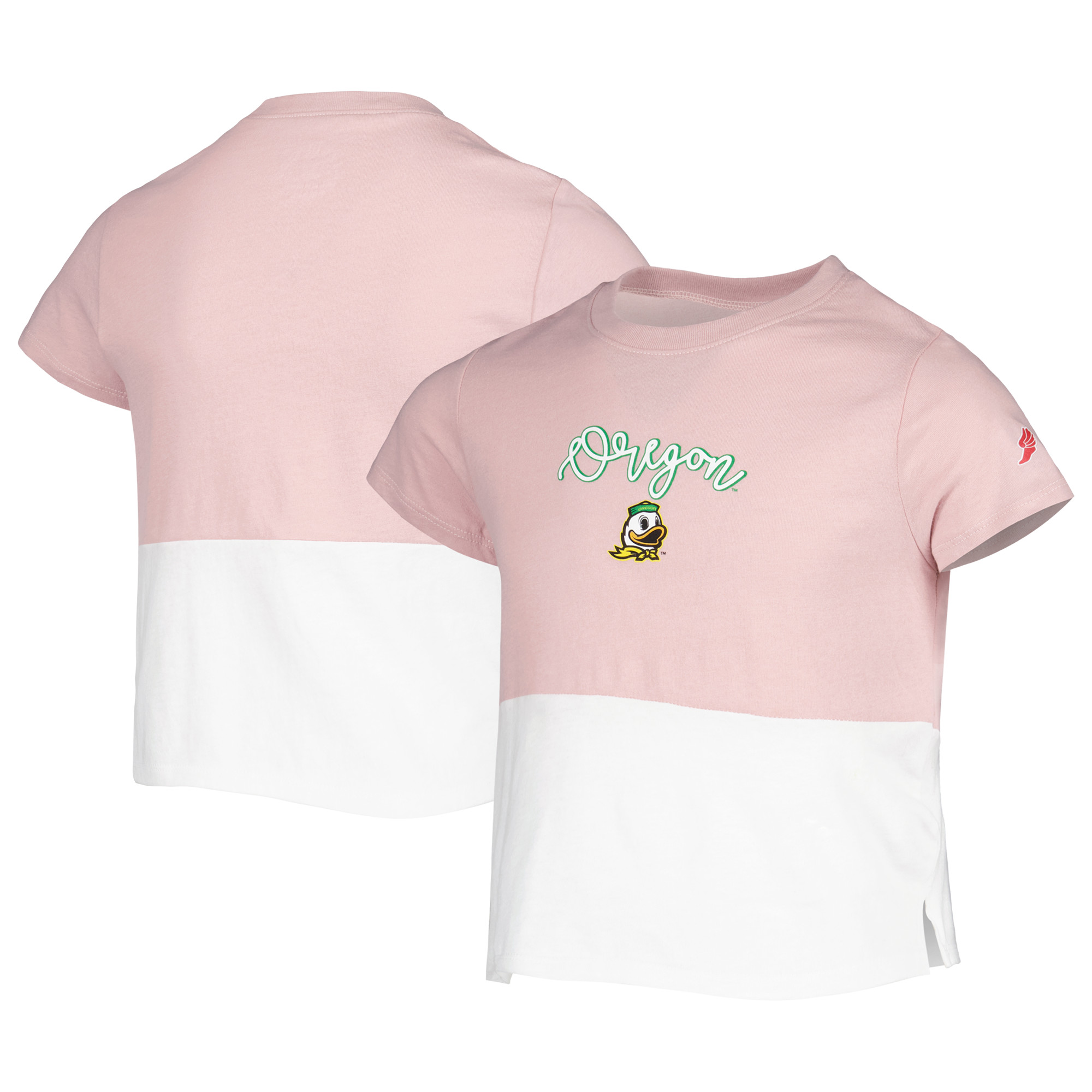 Girls Youth League Collegiate Wear Pink/White Oregon Ducks Colorblocked T-Shirt